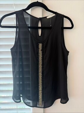 Lush Black Sleeveless Camisole with Gold Beaded Trim